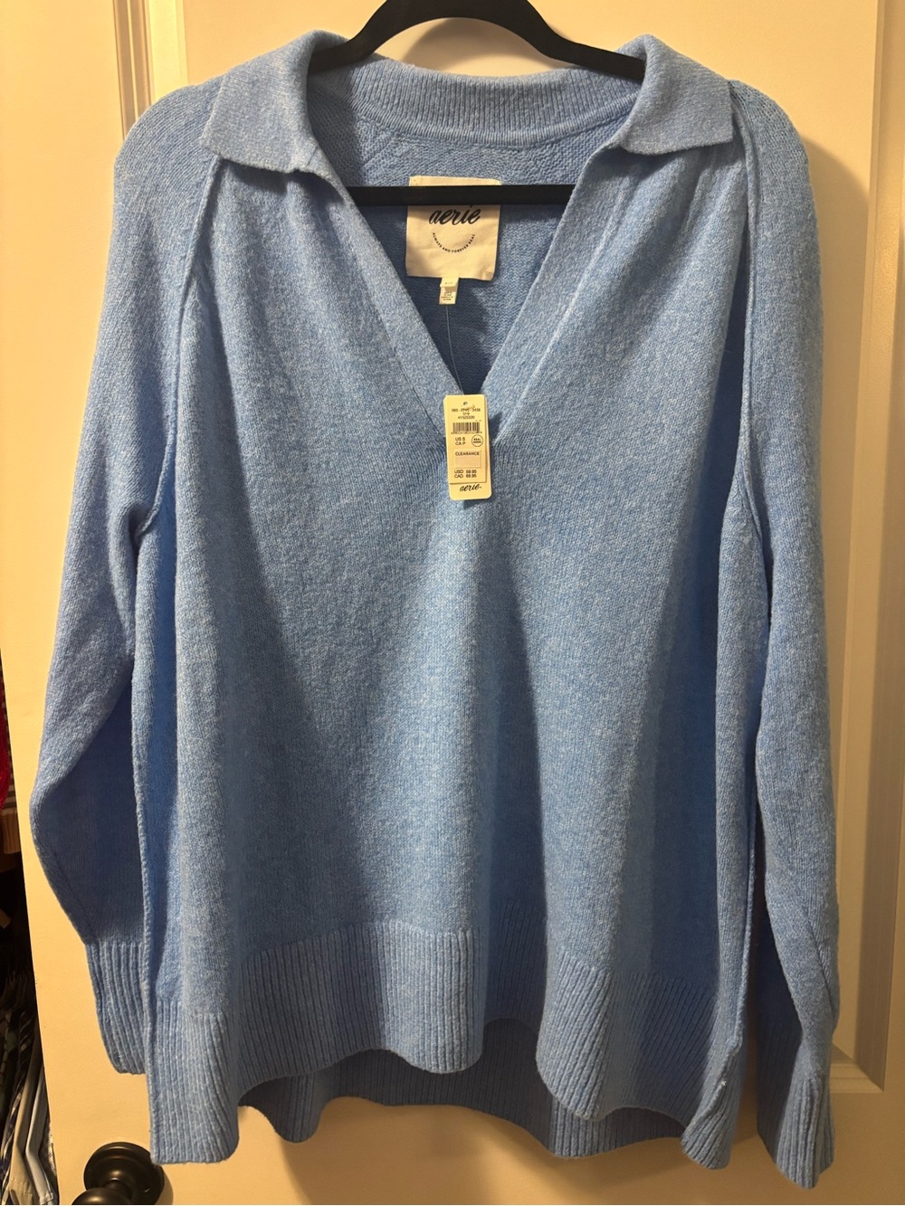 aerie Sky Blue V-Neck Collared Knit Sweater